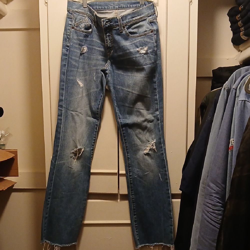 LONDONJEAN Blue Straight Leg Jeans with Distressed Details